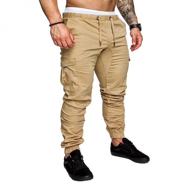 Men's Joggers Pants Tactical Cargo Multiple Pockets Solid Color Outdoor Sports Full Length Pants Casual Cotton Cargo ArmyGreen White Inelastic / Drawstring