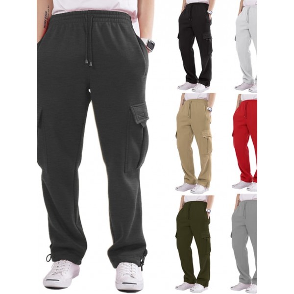 Men's Pants Trousers Pocket Sporty Leg Drawstring Solid Color Breathable Moisture Wicking Full Length Pants Casual Daily Cargo Sweatpants Loose Fit ArmyGreen White High Waist Micro-elastic / Winter