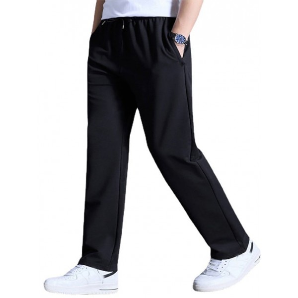 Men's Straight Pants Sweatpants Drawstring Solid Color Plain Outdoor Sports Full Length Pants Daily Leisure Sports Casual / Sporty Athleisure Black Gray Micro-elastic