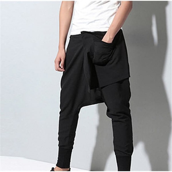 Men's Harem Pocket Baggy Solid Color Breathable Lightweight Full Length Pants Casual Daily Cotton Blend Casual Hip-Hop ArmyGreen Black Micro-elastic