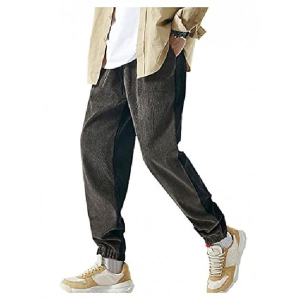 Men's Corduroy Pants Casual Cargo Pants Relaxed Fit Elastic Waist Jogger Trousers