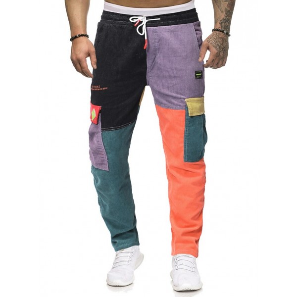 Men's Joggers Tactical Cargo Trousers Pocket Novelty Patchwork Outdoor Sports Full Length Pants Casual Daily Cotton Corduroy Streetwear Sports & Outdoors Rainbow / Elasticity