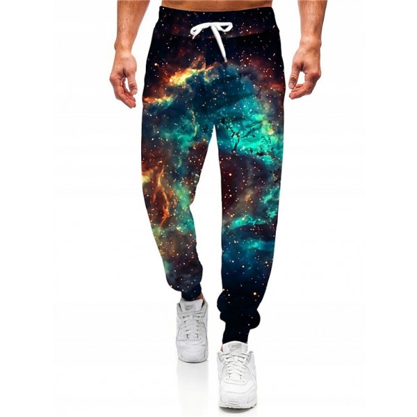 Men's Joggers Pants Sweatpants Drawstring 3D Print Elastic Waist Graphic Galaxy Outdoor Sports Full Length Pants Casual Daily Designer Casual / Sporty Blue Micro-elastic / Elasticity