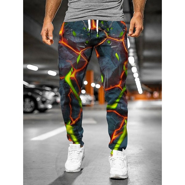 Men's Joggers Sweatpants Trousers Drawstring 3D Print Elastic Waist Graphic Crack Outdoor Sports Full Length Pants Casual Daily Designer Casual / Sporty Blue Micro-elastic / Elasticity