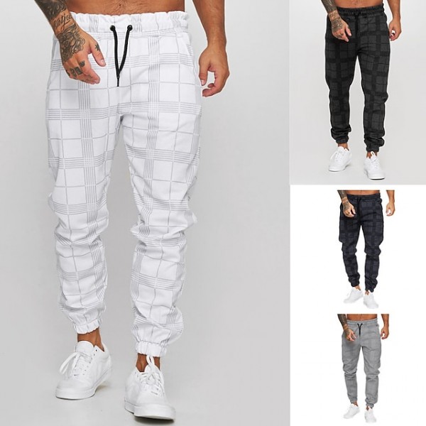 Men's Sweatpants Pocket Cotton Plaid / Check Sport Athleisure Bottoms Breathable Soft Comfortable Everyday Use Street Casual Athleisure Daily Outdoor