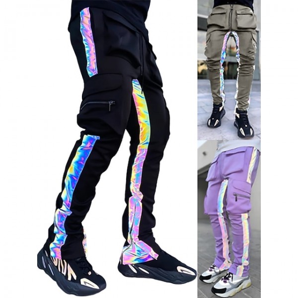 Men's Sweatpants Reflective Strip Multiple Pockets Polyester Sport Athleisure Pants Pants / Trousers Bottoms Reflective Breathable Moisture Wicking Soft Comfortable Exercise & Fitness Running / Fall