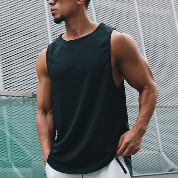 Men's Tank Top Tee / T-shirt Pure Color Crew Neck Solid Color Sport Athleisure Shirt Sleeveless Breathable Quick Dry Soft Sweat Out Yoga Tennis Exercise & Fitness Running Walking Training Casual