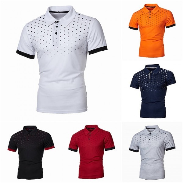 Men's Golf Shirt Polka Dot Turndown Casual Street Daily Sports Button-Down Short Sleeve Tops Classic Black / Red White Blue / Summer Comfortable Quick dry