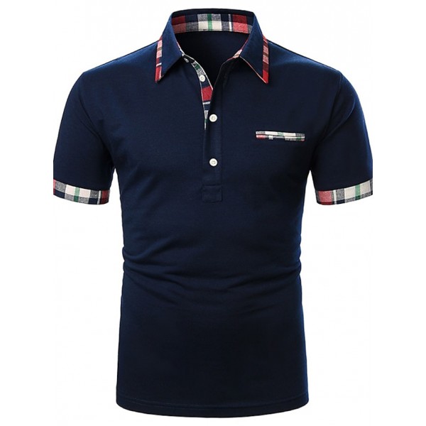 Men's Golf Shirt Tennis Shirt Solid Colored Patchwork Short Sleeve Regular Fit Tops Party Strand Contemporary Sporty Navy Blue Daily Casual Work Business Summer Shirt Basic Comfortable