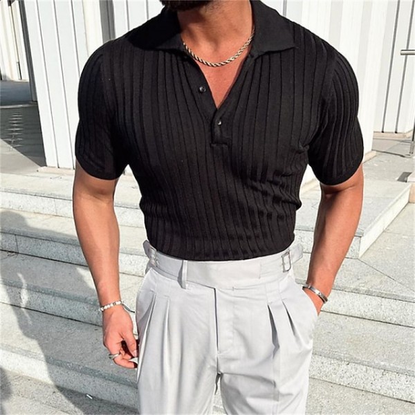 Men's Golf Shirt Solid Color Turndown Black Short Sleeve Street Casual Button-Down Tops Fashion Casual Comfortable / Beach