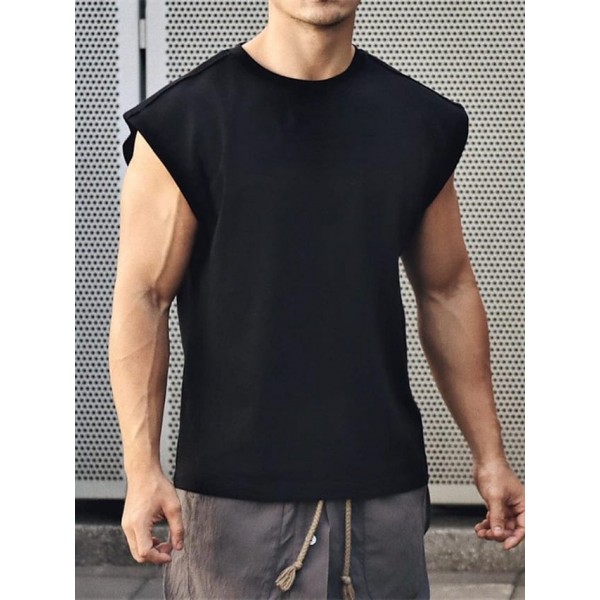 Men's Tank Top T shirt Tee Solid Color Crew Neck White Black Navy Blue Cap Sleeve Casual Daily Tops Cotton Sports Fashion Lightweight Big and Tall / Summer / Summer