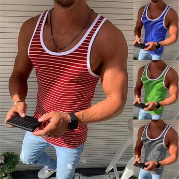 Men's Tank Top Vest Undershirt Striped Crew Neck Green Blue Gray Red Sleeveless Outdoor Street Tops Fashion Lightweight Breathable Comfortable / Summer / Summer