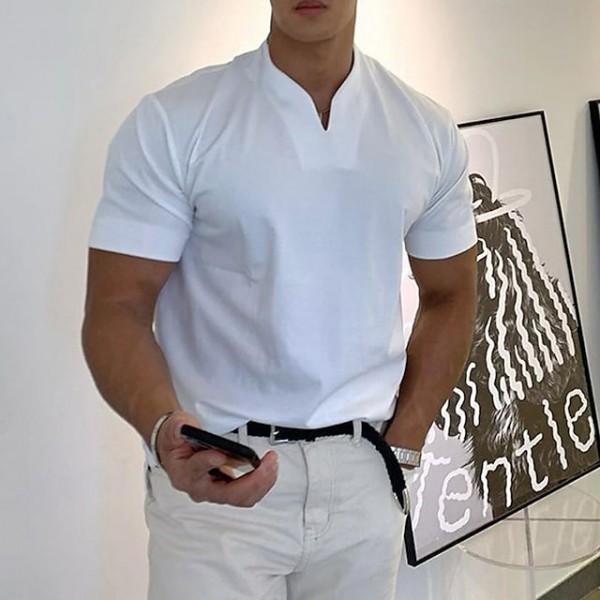 Men's T shirt Tee Solid Color V Neck Light Purple Green White Black Gray Short Sleeve Casual Daily Tops Sports Fashion Lightweight Muscle / Summer / Summer