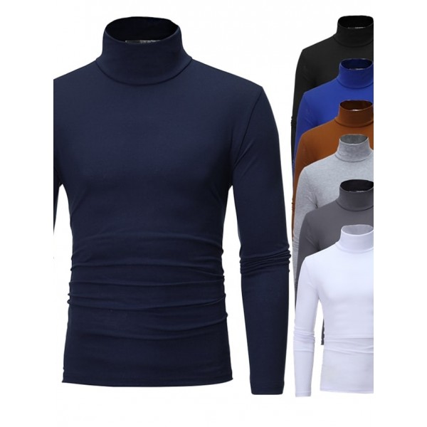 Men's T shirt Tee Solid Color Turtleneck White Black Blue Light gray Dark Gray Long Sleeve Outdoor Casual Tops Lightweight Casual Classic Slim Fit / Sports