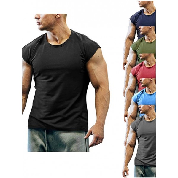 Men's T shirt Tee Solid Color Crew Neck White Black Blue Gray Army Green Short Sleeve Casual Daily Tops Sports Fashion Lightweight Muscle / Summer / Summer