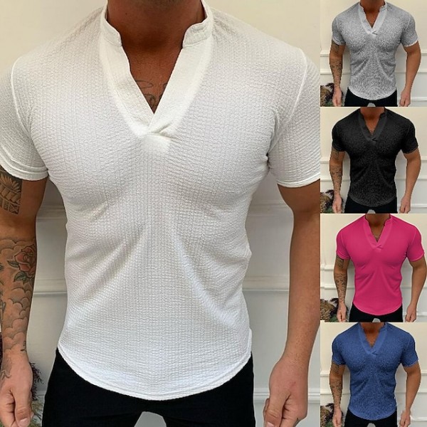 Men's T shirt Tee Solid Color V Neck Green White Black Blue Pink Short Sleeve Casual Daily Tops Sports Fashion Lightweight Muscle / Summer / Summer