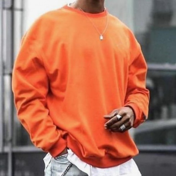 Men's Sweatshirt Pullover Solid Color Daily Holiday Going out non-printing Streetwear Casual Hoodies Sweatshirts  Long Sleeve Orange