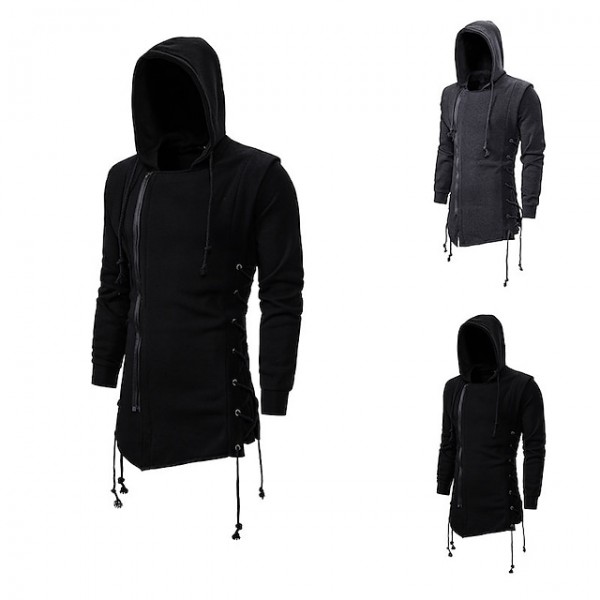 Men's Full Zip Hoodie Jacket Hooded Solid Color Zipper Casual Daily Holiday non-printing Streetwear Casual Hoodies Sweatshirts  Long Sleeve Black Dark Gray