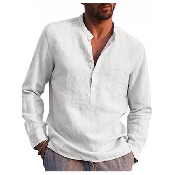 Men's Henley Shirt Solid Color Pocket Long Sleeve Street Tops Simple Lightweight Casual Fashion Beach Light Blue Wine Gray/Summer Shirts