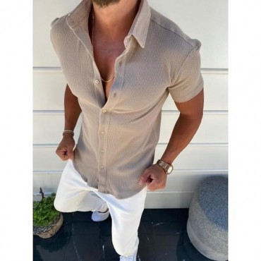 Men's Shirt Solid Color Turndown Street Casual Daily Button-Down Short Sleeve Tops Basic Comfortable Lightweight Summer Shirt Holiday Vacation Fashion Style