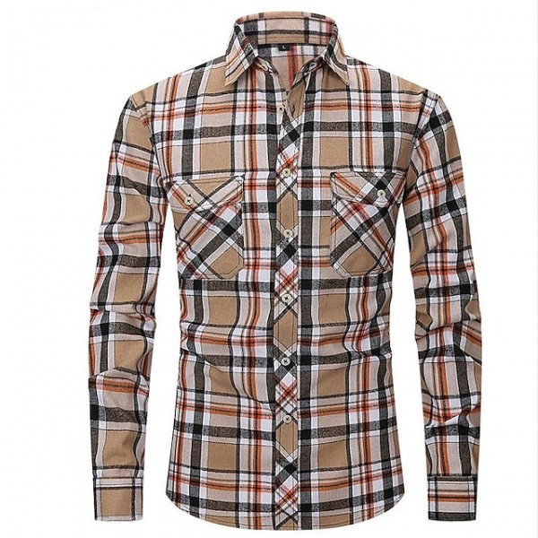 Men's Flannel Shirt Casual Daily Outdoor Classic Print Check Graphic Patterned Turndown Street Button-Down Print Long Sleeve Tops  Fashion Comfortable Green Blue Red  Winter Spring Fall Warm