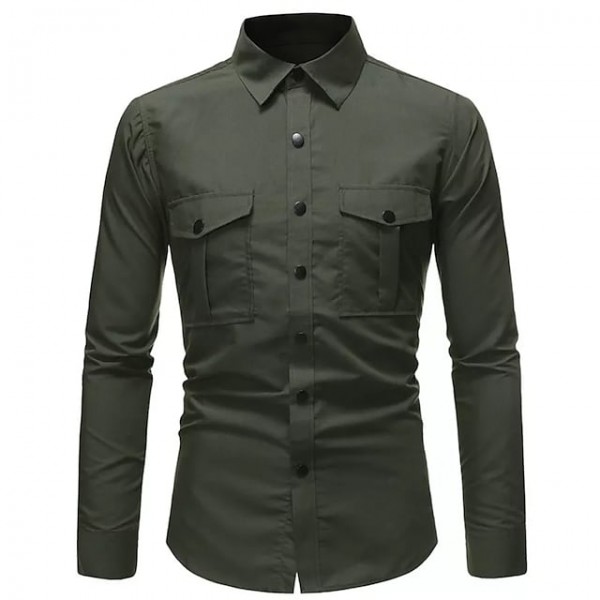 Men's Shirt Shirt Jacket Solid Color Turndown Green Black Long Sleeve Outdoor Street Button-Down Tops Fashion Casual Breathable Comfortable