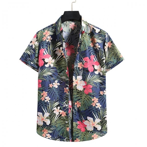 Men's Shirt Graphic Prints Button Down Collar Green Short Sleeve Print Vacation Beach Print Tops Fashion Hawaiian Beach