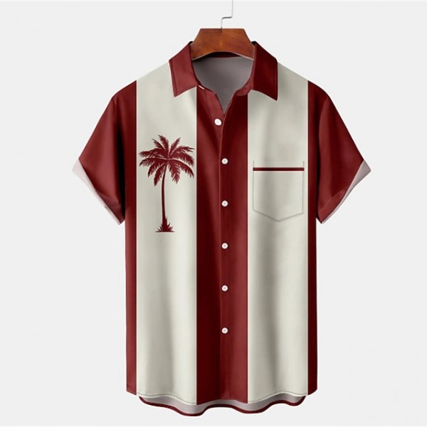 Men's Shirt Leaves Turndown Red / White Short Sleeve 3D Print Street Daily 3D Button-Down Tops Fashion Casual Breathable Comfortable