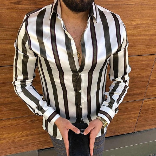 Men's Shirt  Striped Turndown Classic Collar Daily Going out Button-Down Long Sleeve Tops Hip Hop Beach Black / White / Fall