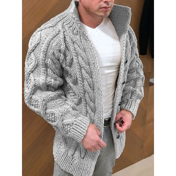 Men's Sweater Cardigan Jumper Knit Knitted Solid Color Stand Collar Stylish Casual Home Daily Fall Winter Black Gray S M L / Long Sleeve / Long Sleeve