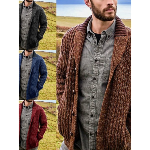 Men's Cardigan Jumper Knit Knitted Solid Color Open Front Casual Weekend Fall Spring Green Blue S M L / Cotton / Long Sleeve / Long Sleeve