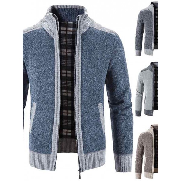 Men's Sweater Cardigan Jumper Knit Knitted Color Block Shirt Collar Stylish Casual Sport Daily Fall Winter Blue Light gray M L XL / Long Sleeve / Long Sleeve