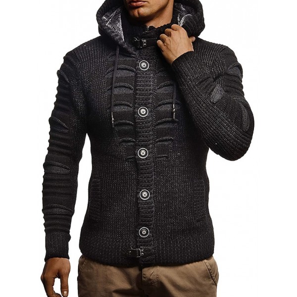 Men's Cardigan Sweater Jumper Chunky Knit Pocket Knitted Solid Color Hooded Stylish Basic Daily Holiday Fall Winter White Black S M L / Long Sleeve / Long Sleeve / Weekend