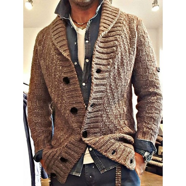 Men's Cardigan Jumper Knit Knitted Solid Color V Neck Stylish Vintage Style Daily Wear Fall Winter Brown M L XL / Long Sleeve / Long Sleeve