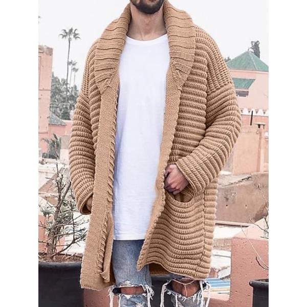 Men's Sweater Cardigan Jumper Knit Knitted Solid Color V Neck Stylish Vintage Style Sport Fall Winter Khaki M L XL / Long Sleeve / Long Sleeve