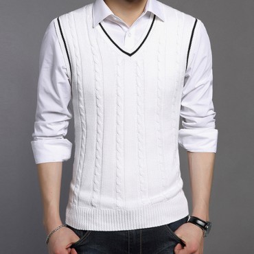 Men's Sweater Vest Jumper Knit Knitted Color Block V Neck Stylish Vintage Style Home Fall Winter White Black S M L / Sleeveless / Sleeveless