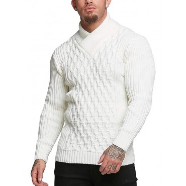 Men's Pullover Sweater Jumper Waffle Knit Knitted Solid Color Stand Collar Stylish Basic Daily Holiday Fall Winter White Black M L XL / Long Sleeve