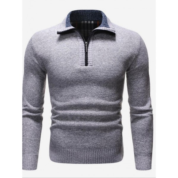 Men's Pullover Jumper Knit Braided Solid Color Stand Collar Casual Outdoor Winter Blue Wine XS S M / Long Sleeve / Regular Fit / Long Sleeve