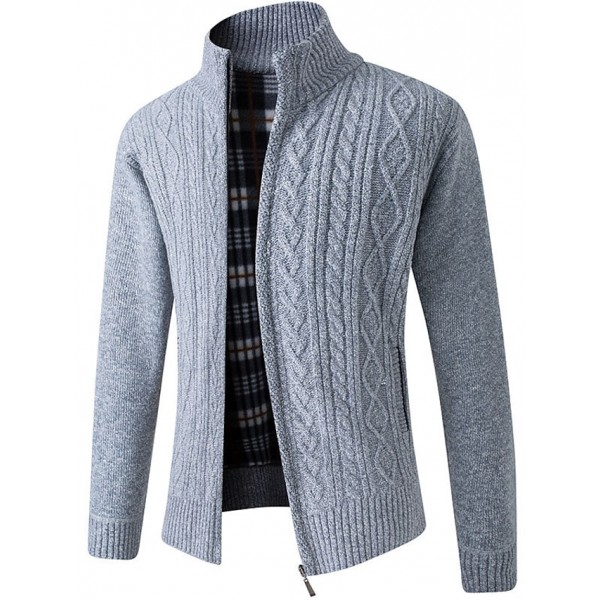 Men's Sweater Cardigan Jumper Knit Knitted Braided Solid Color Stand Collar Vintage Style Soft Daily Fall Winter Blue Wine XS S M / Long Sleeve / Regular Fit / Long Sleeve