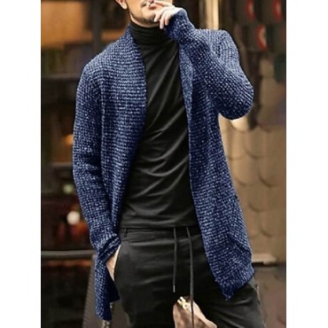 Men's Cardigan Jumper Knit Knitted Solid Color Open Front Stylish Vintage Style Daily Fall Winter Black Blue S M L / Long Sleeve / Long Sleeve