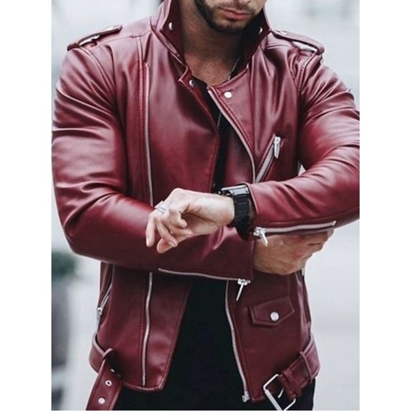 Men's Jacket Outdoor Street Daily Spring Fall Regular Coat Regular Fit Thermal Warm Windproof Breathable Streetwear Sporty Casual Jacket Long Sleeve Solid Color Pocket Black Wine / Faux Leather