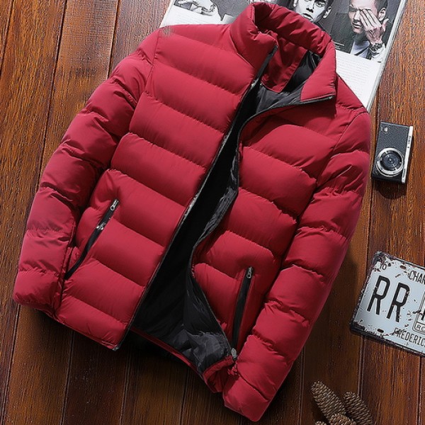 Men's Padded Regular Coat Regular Fit Jacket Solid Colored Wine Black Navy Blue