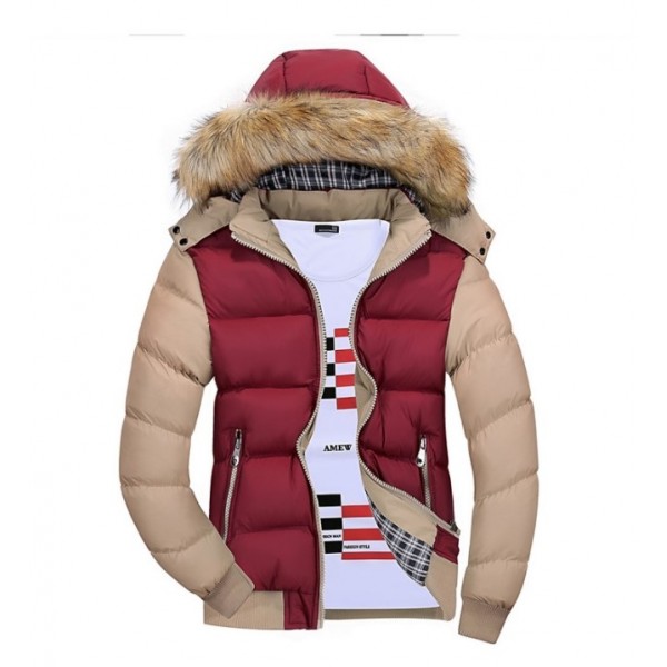 men's winter snow puffer coats fur hooded thick -padded quilted warm down jacket