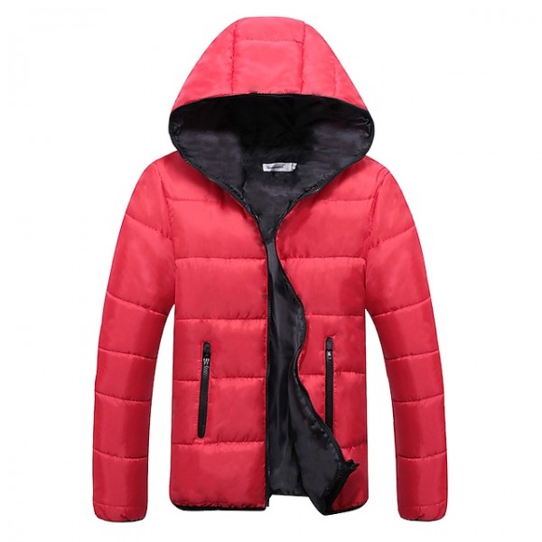 Men's Coat Coat Slim Fit Jacket Solid Color Colorful   Winter Parka Black+Green Red+Black Black / Orange