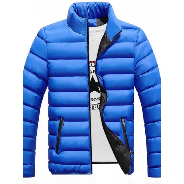 Men's Parka Outdoor Street Daily Winter Regular Coat Stand Collar Regular Fit Warm Breathable Sporty Casual Jacket Long Sleeve Solid Color Pocket Full Zip Black Blue Royal Blue / Going out