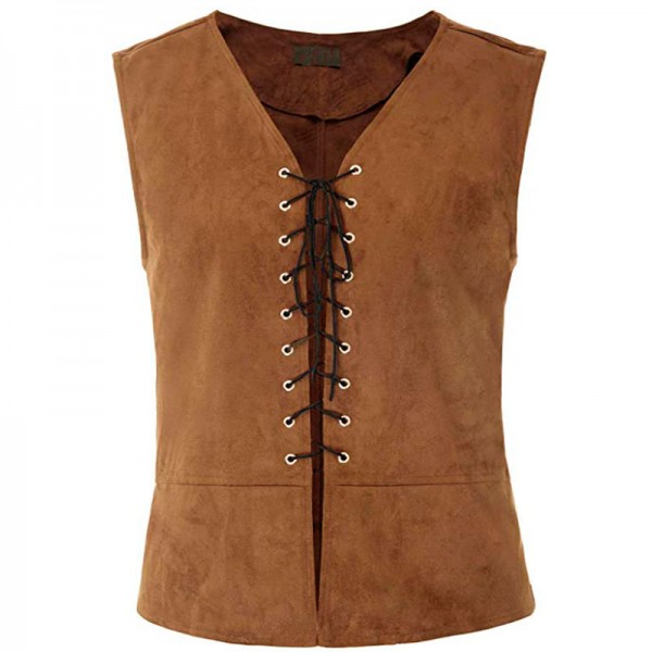 vintage medieval men vest laced up renaissance sleeveless waistcoat gothic steampunk tank top khaki