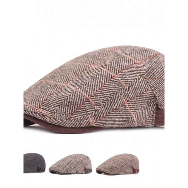 Men's Casual Flat Cap Street Daily Outdoor Print Plaid Hat Windproof Comfort Breathable / Fall / Winter / 1 PC