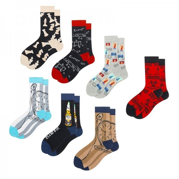 Men's 1 Pair Socks Fashion Novelty Cute Colorful Spring, Fall, Winter, Summer White+Sky Blue Black Gray