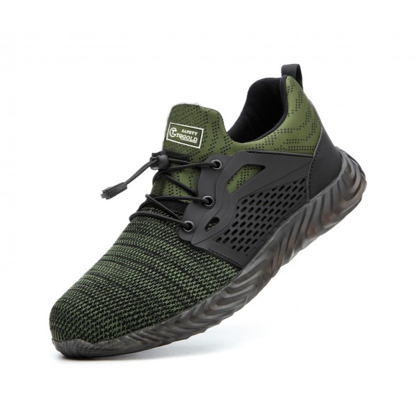 Men Lightweight Safety Shoes  Steel Toe Cap Sports Outdoor Sneakers Slip Resistant Work Shoes Breathable Green Black Grey