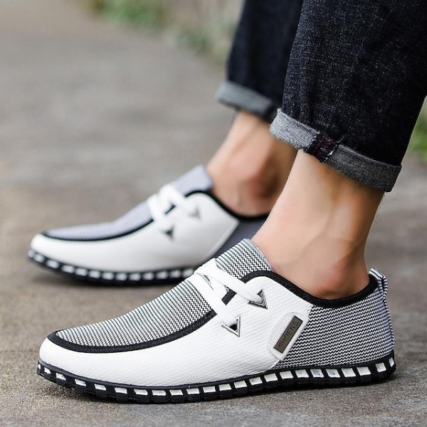 Men's Loafers & Slip-Ons Comfort Loafers Casual Daily Walking Shoes Linen Green White Black Striped Color Block Fall Spring